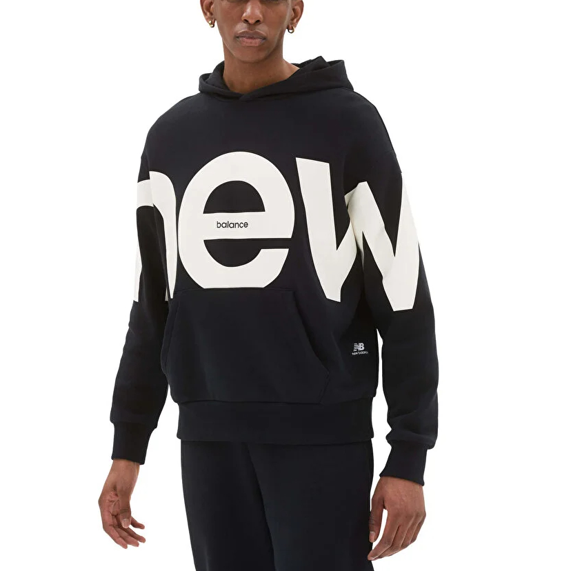 New Balance Oversized Logo Print Hoodie Unisex Black UT23504-BK