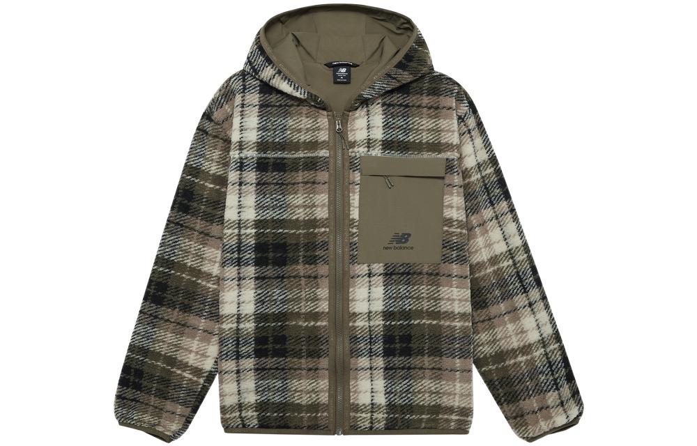 New Balance Plaid Zip Pocket Hooded Jacket Brown () AMJ23339-MG1