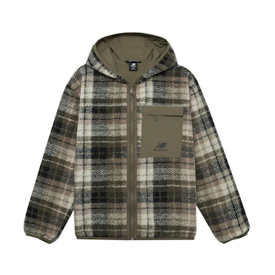 New Balance Plaid Zip Pocket Hooded Jacket Brown () AMJ23339-MG1