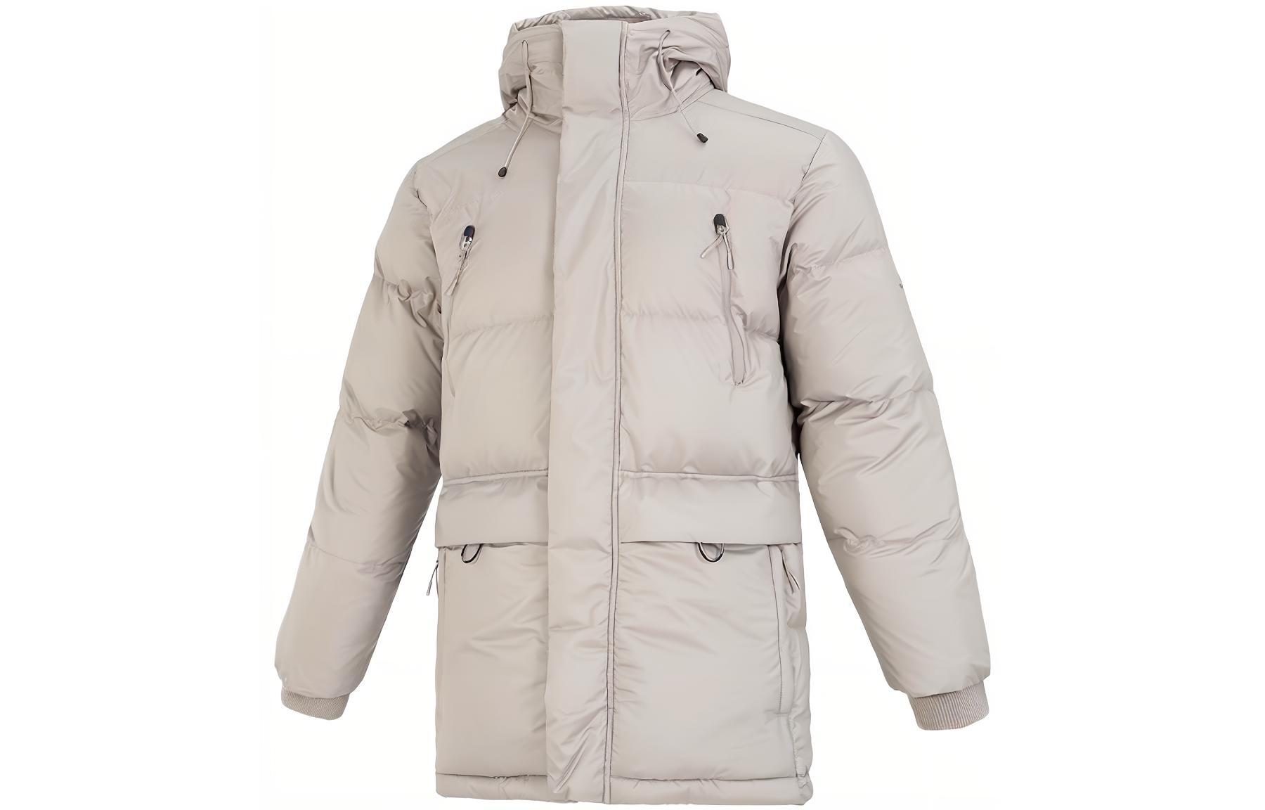 New Balance Polaris Life  Grey Long Parka Windproof Down Jacket with Hoodie. AMJ24376-PAA