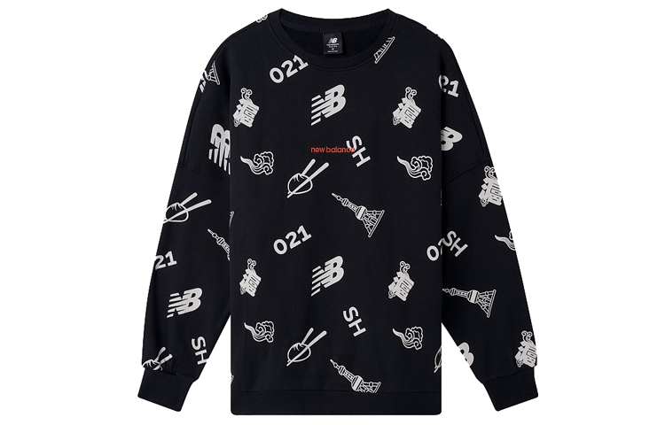 New Balance Printed Crewneck Casual Sweatshirt Unisex Black AMT03371-BK