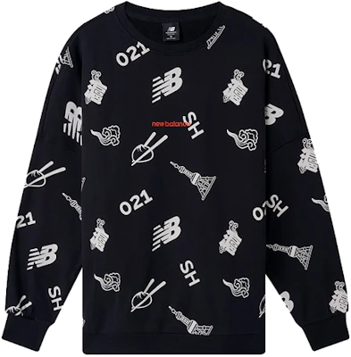 ニューバランス プリンテッド クルーネック カジュアル スウェットシャツ ユニセックス ブラック AMT03371-BK Buy ニューバランス プリンテッド クルーネック カジュアル スウェットシャツ ユニセックス ブラック AMT03371-BK