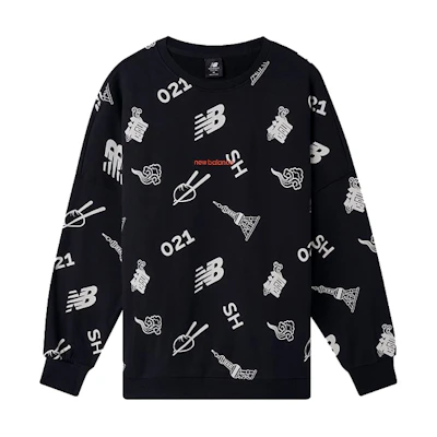 New Balance Printed Crewneck Casual Sweatshirt Unisex Black AMT03371-BK