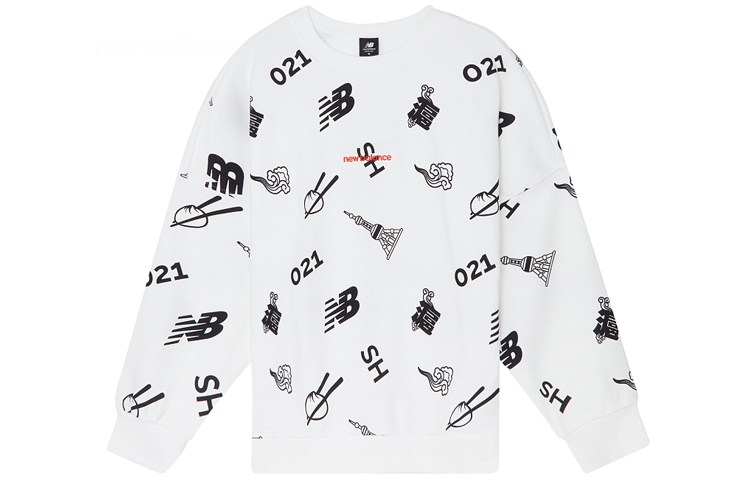 New Balance Printed Crewneck Casual Sweatshirt White (Unisex) AMT03371-WT