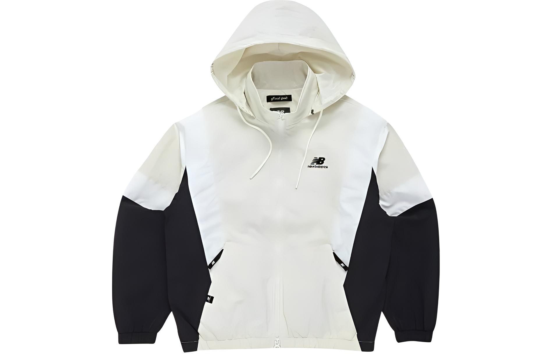 New Balance Printed Logo Colorblock Hoodie Jacket Cream & Black Unisex NBNAD12323-10