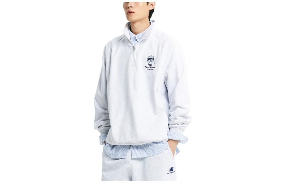 New Balance Pullover Sweatshirt Letter Print Light Gray Long Sleeve NBNCD33853-16