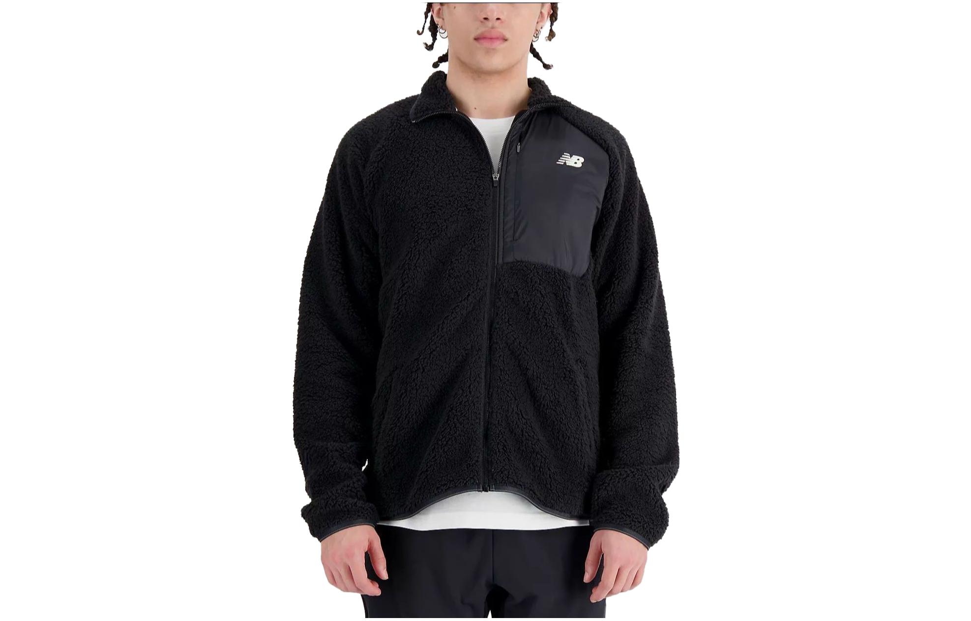 New Balance Q Speed Sherpa Jacket Black Full-Zip Long Sleeve MJ33285-BK