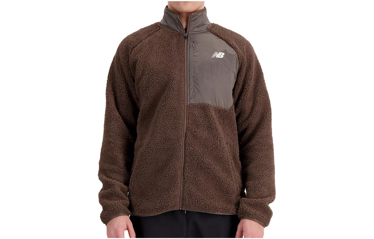 New Balance Q Speed Sherpa Jacket Brown Standing Collar Long Sleeve MJ33285-DUO