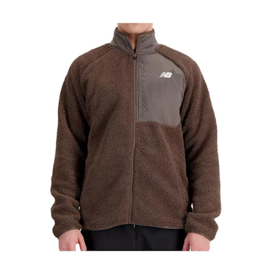 New Balance Q Speed Sherpa Jacket Brown Standing Collar Long Sleeve MJ33285-DUO