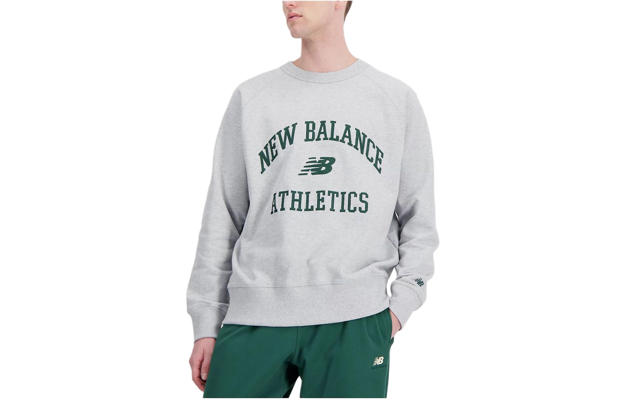 New Balance Raglan Cotton Sweatshirt Letter Print Classic Gray AMT33550-AG