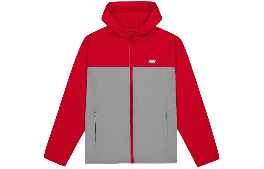 New Balance Red Colorblock Lightweight Zip Hoodie Jacket Unisex MJ41506-TRE