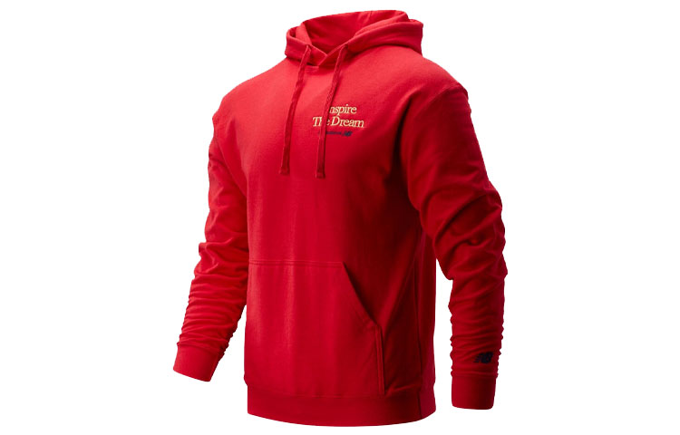 New Balance Red Embroidered Pullover Hoodie with Drawstring MT01601-REP