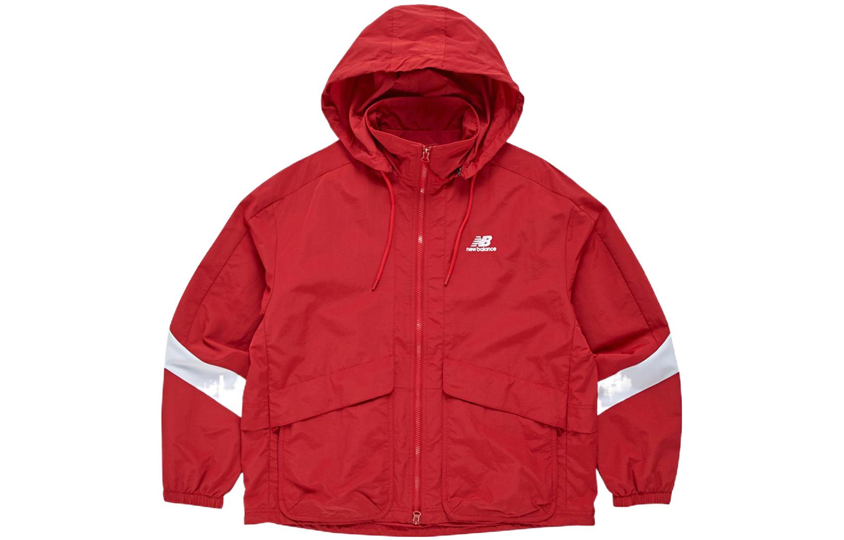 New Balance Red Logo Print Hooded Zip Jacket Unisex NBNMC12013-20