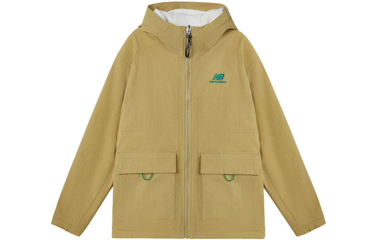 New Balance Reversible Hooded Jacket Brown with Embroidered Logo AMJ11305-BEI