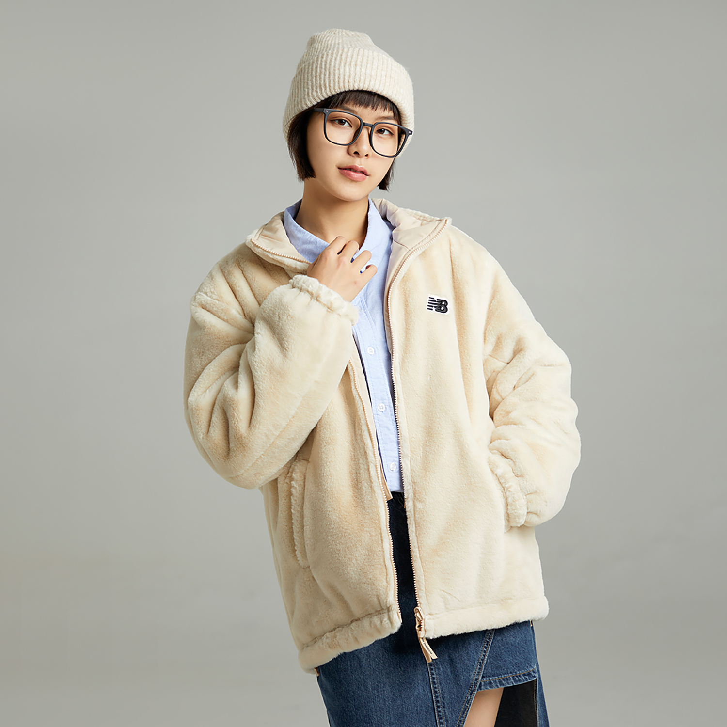 New Balance Reversible Thick Fleece Jacket Beige - Unisex Warm Dual-Sided Coat 6DC43783-CRE 圖 12