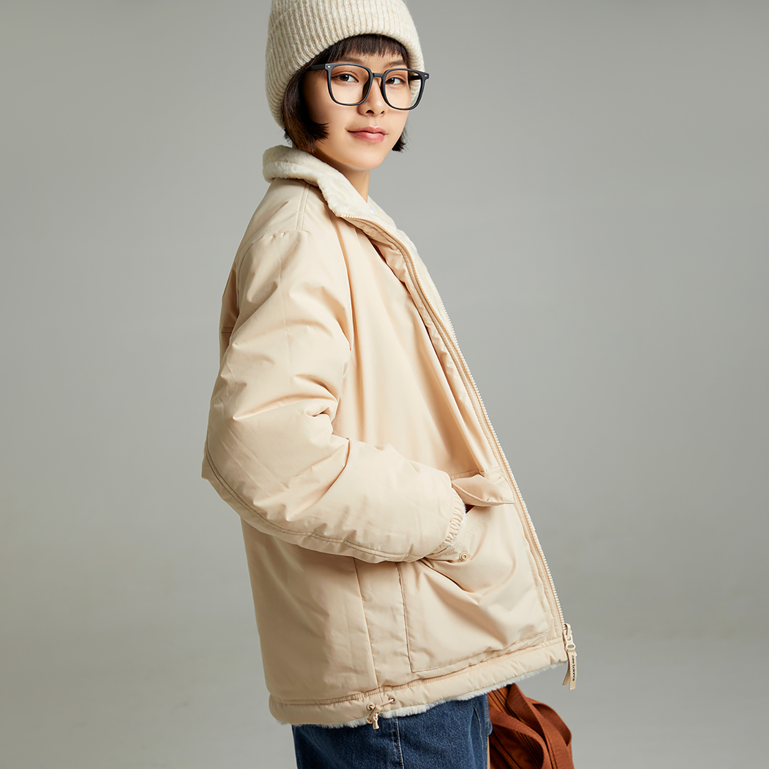 New Balance Reversible Thick Fleece Jacket Beige - Unisex Warm Dual-Sided Coat 6DC43783-CRE 圖 6