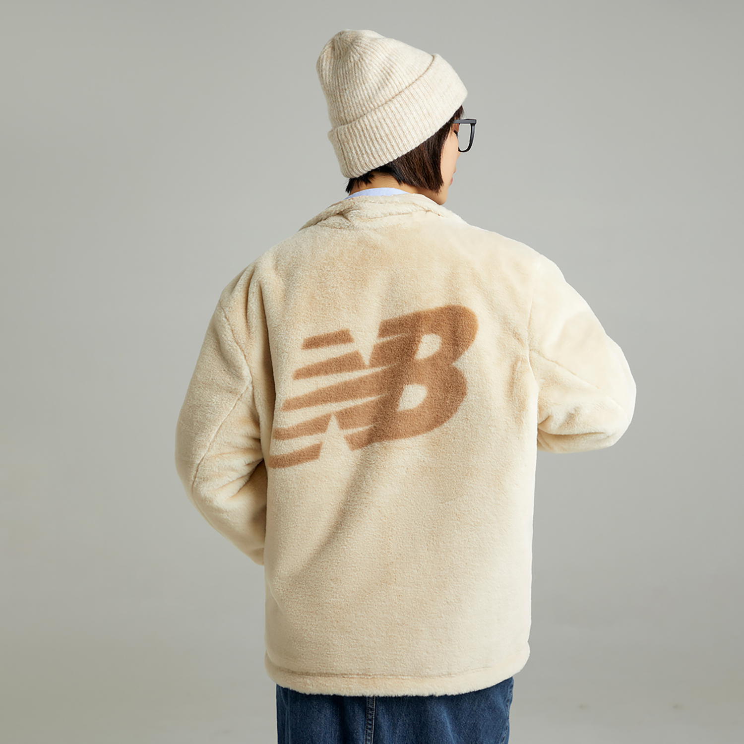 New Balance Reversible Thick Fleece Jacket Beige - Unisex Warm Dual-Sided Coat 6DC43783-CRE 圖 7