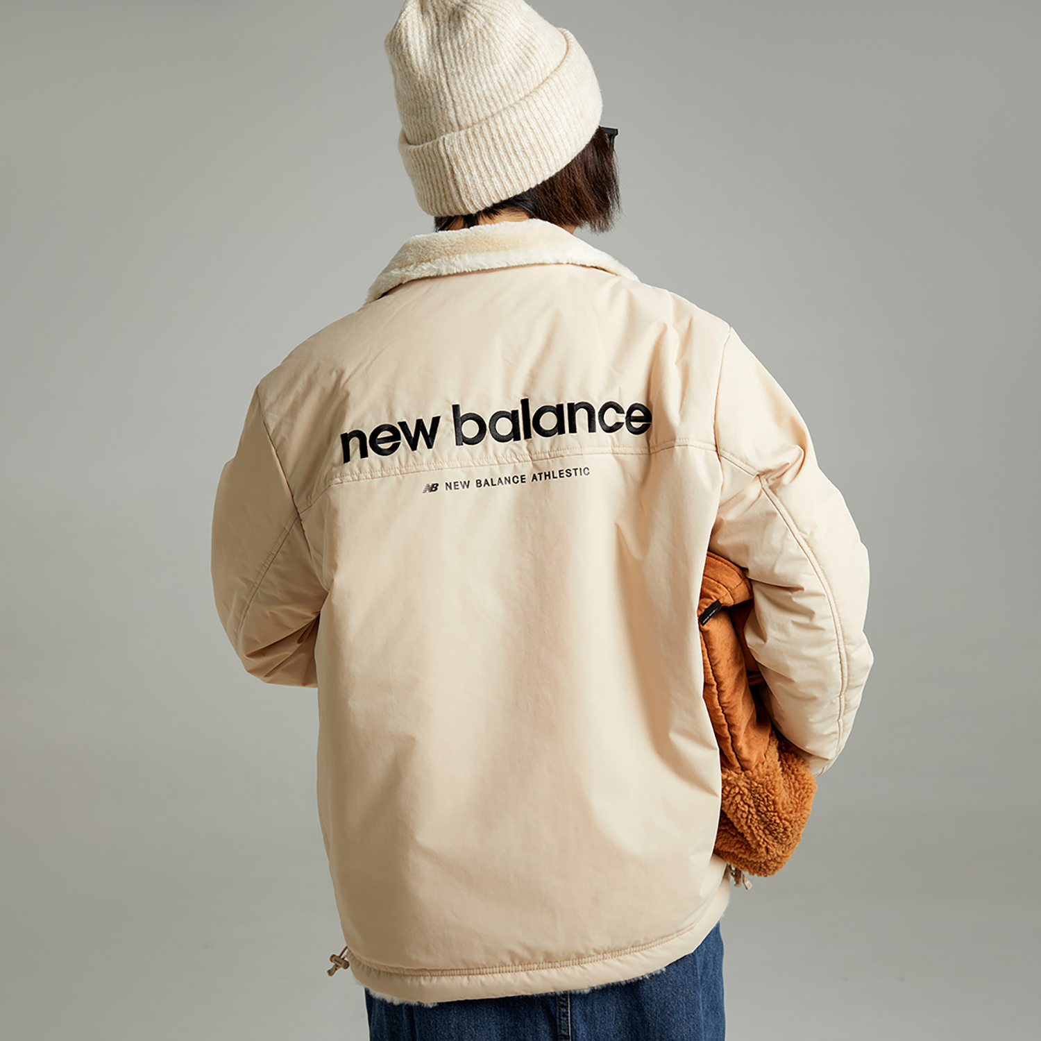 New Balance Reversible Thick Fleece Jacket Beige - Unisex Warm Dual-Sided Coat 6DC43783-CRE 圖 9