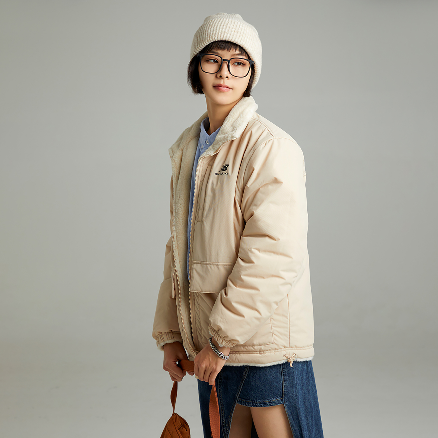 New Balance Reversible Thick Fleece Jacket Beige - Unisex Warm Dual-Sided Coat 6DC43783-CRE 圖 10