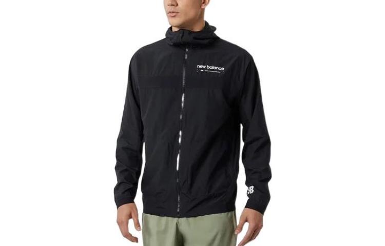New Balance RWTech FW22 Black Zip-Up Jacket with Logo Print AMJ21044-BKW