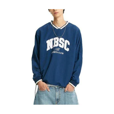 New Balance Solid Letter Print Pullover Sweatshirt Unisex Deep Blue NBNCD31313-52