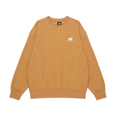 New Balance Solid Logo Brown Knit Pullover Hoodie for Men AMT23304-RIL