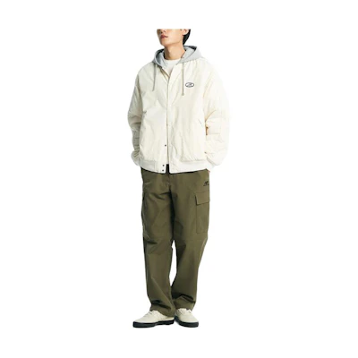 New Balance Solid Logo Embroidered Button Long-Sleeve Jacket Unisex Cream White NBNQD41913-64