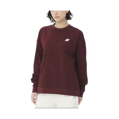 New Balance Solid Logo Print Crewneck Long Sleeve Sweatshirt Burgundy Unisex AMT35003-NBY