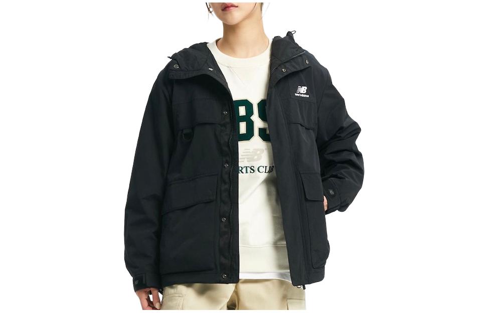 New Balance Solid Logo Print Hoodie Jacket Unisex - Black NBNAD32833-19