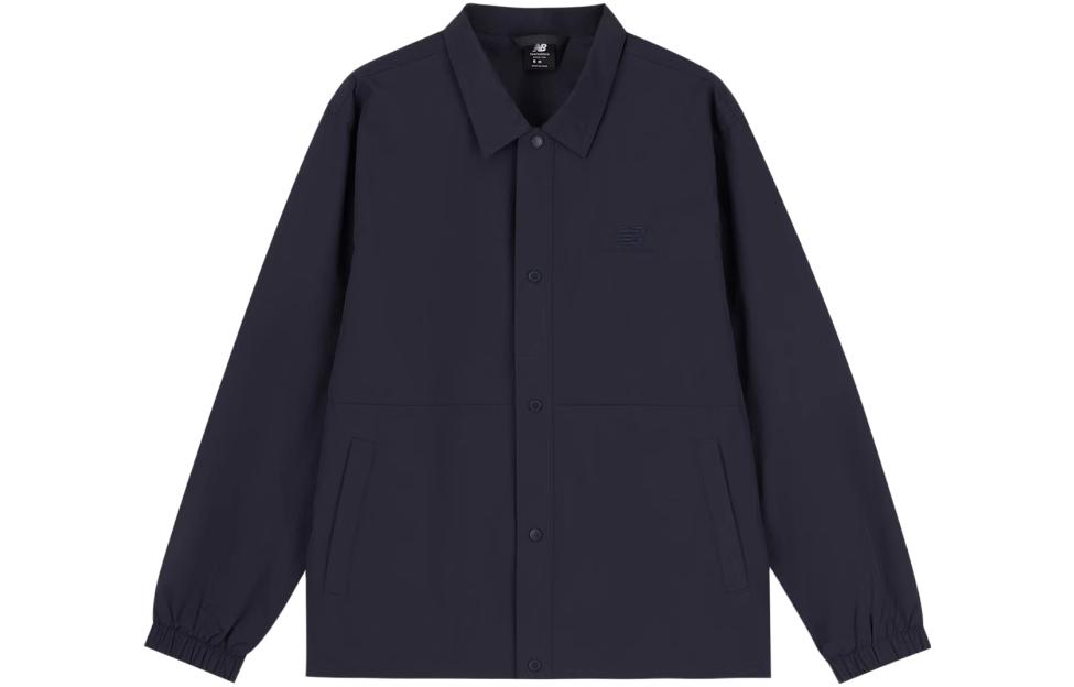 New Balance Solid Navy Button-Up Long Sleeve Jacket AMJ33360-ECL