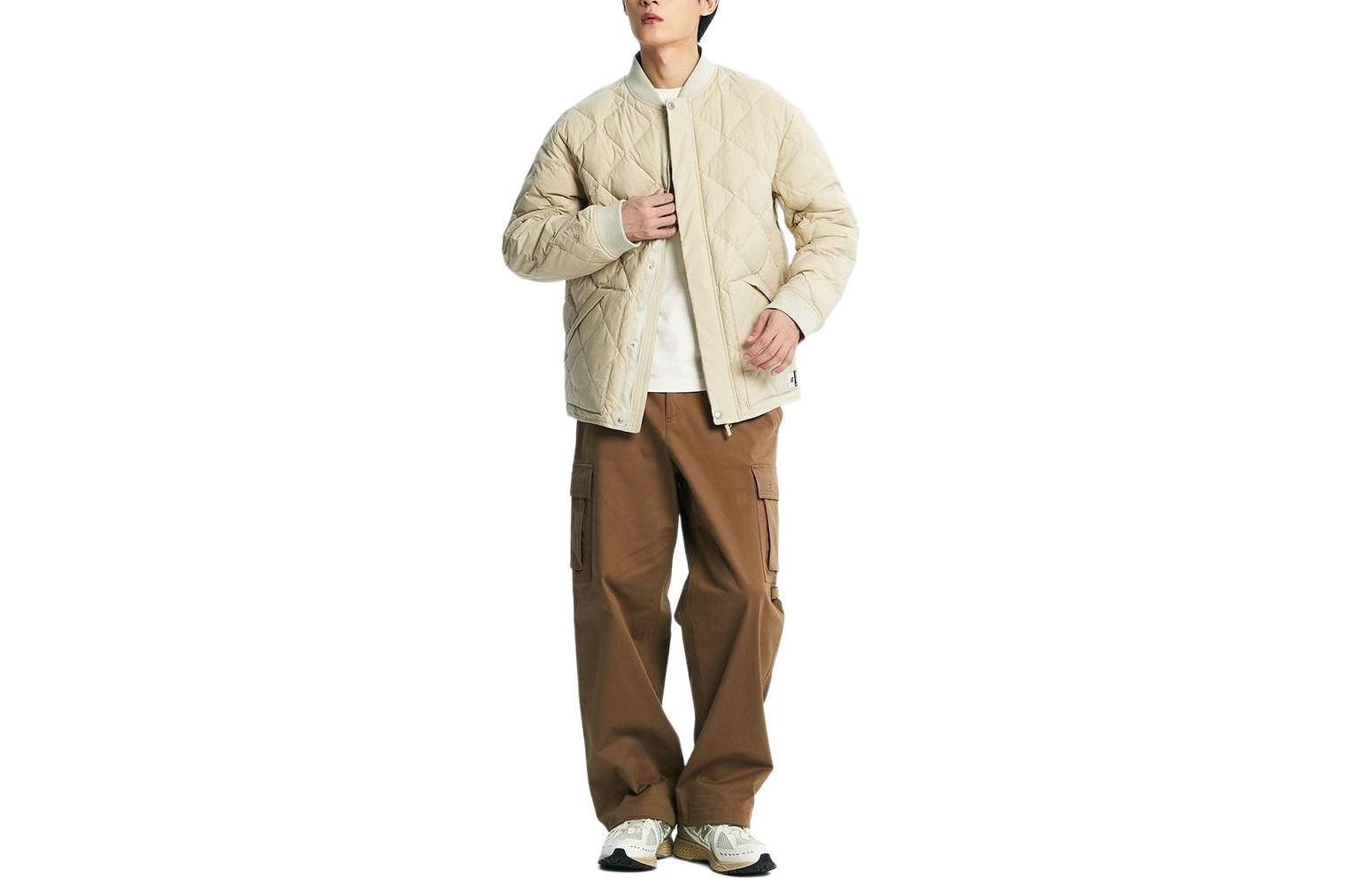 New Balance Solid Stand Collar Single-Breasted Jacket Beige Unisex NBNPD41903-35
