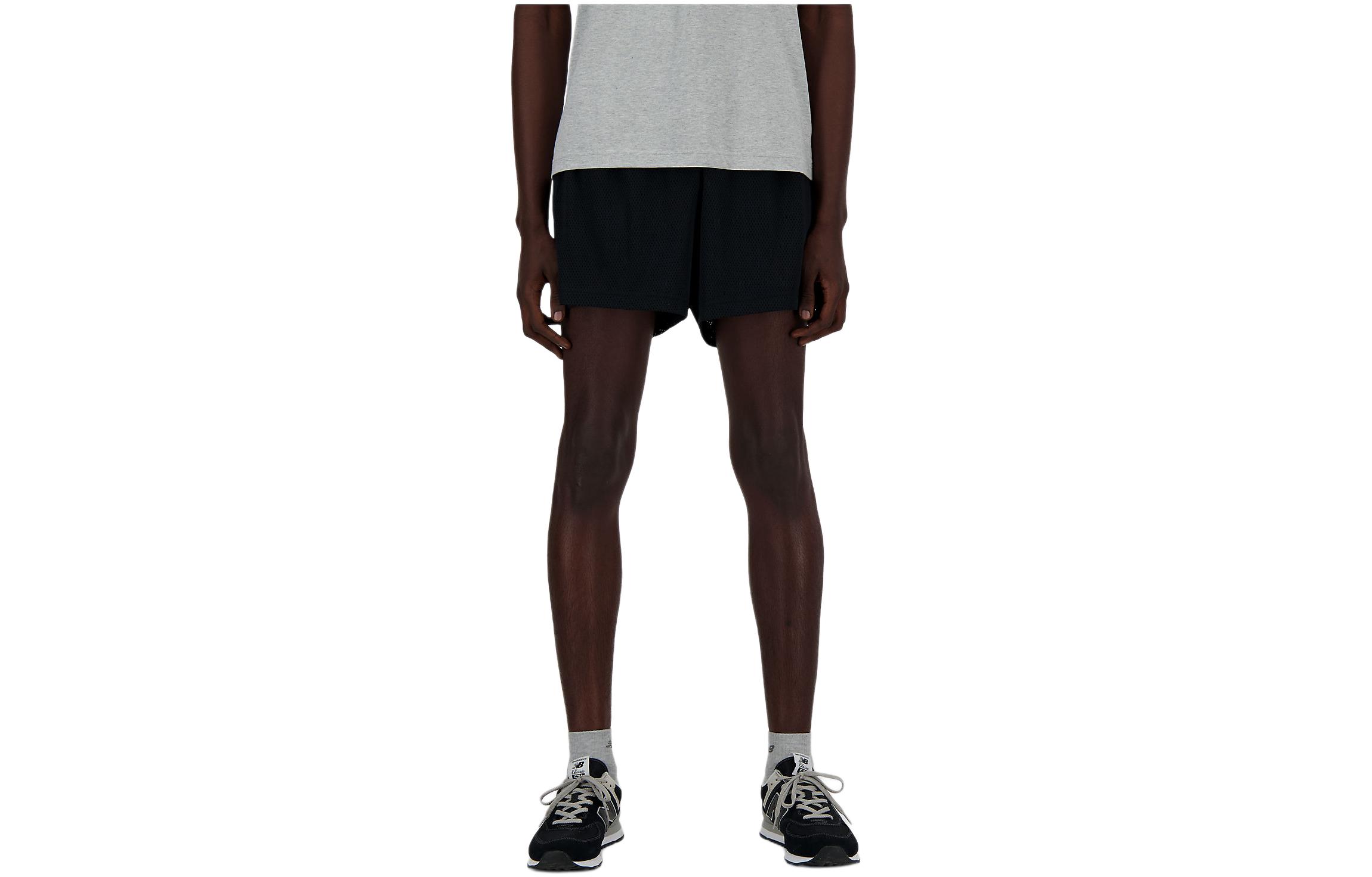 New Balance Sport Essentials  Black Mesh Shorts with Print and Elastic Waist. MS41514BK