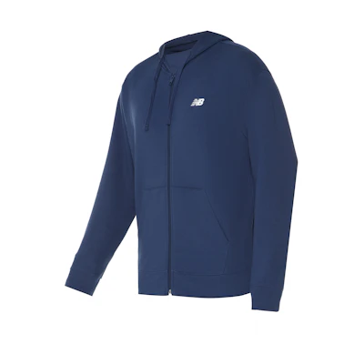 New Balance Sport Essentials Logo Navy Full-Zip Hooded French Terry Sweatshirt MJ41501NNY