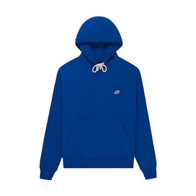 New Balance SS23 Made in USA Unisex Logo Hoodie Blue - Relaxed Fit with Drawstring MT21540TRY