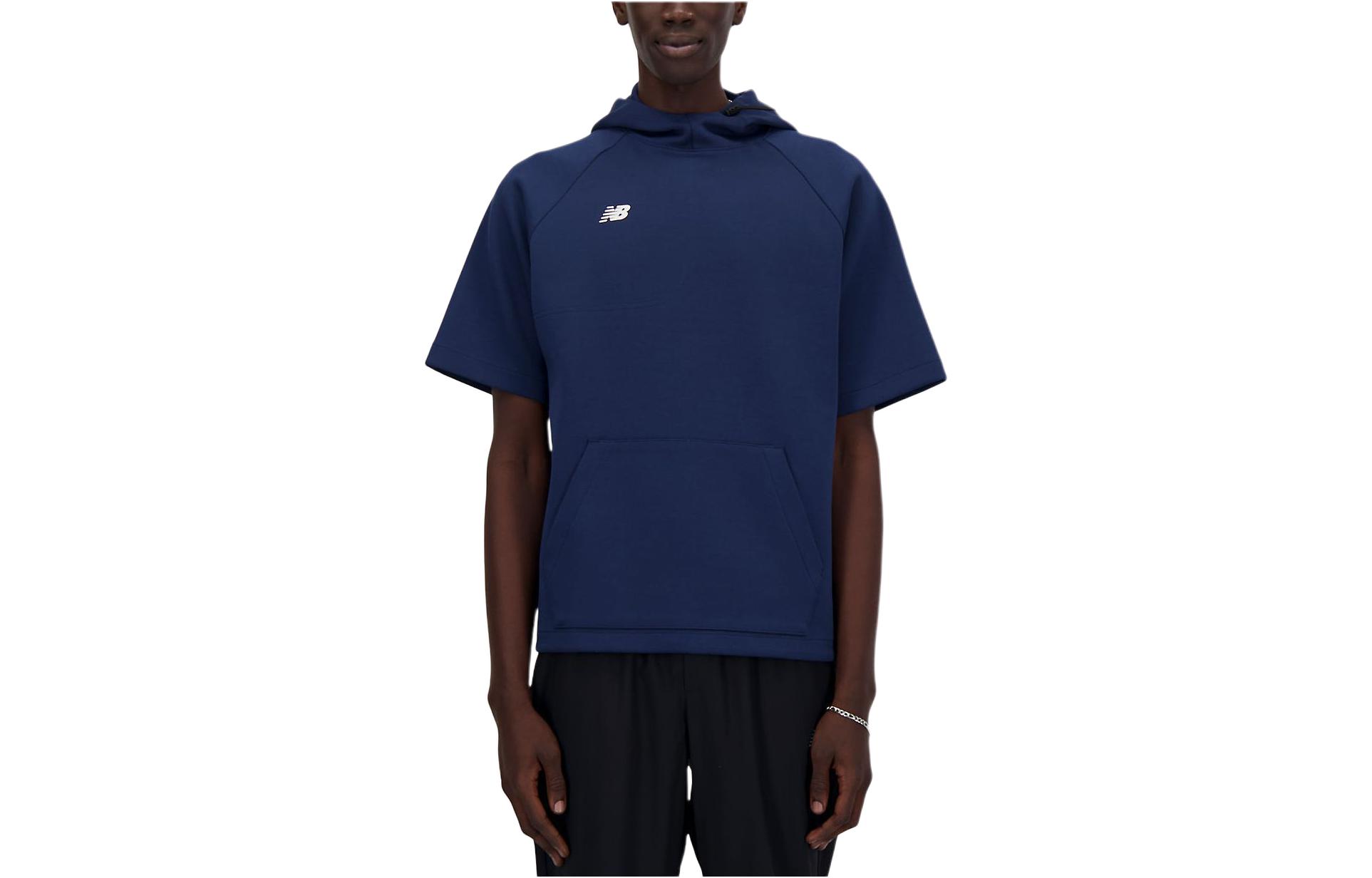 New Balance SS Fleece BP Hoodie Navy Blue Relaxed Fit Short-Sleeve Pullover MT41708-NNY