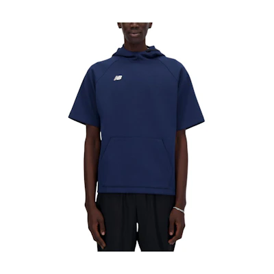 New Balance SS Fleece BP Hoodie Navy Blue Relaxed Fit Short-Sleeve Pullover MT41708-NNY