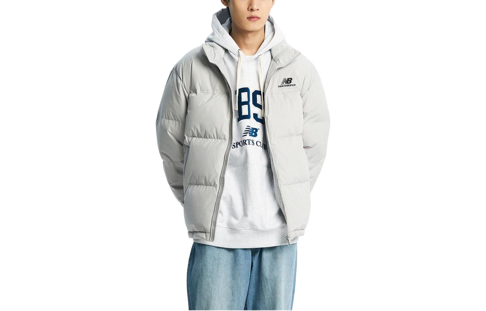 New Balance Uni Active Light Grey Puffer Jacket Down Coat Unisex Logo Print. NBNPD42913-16