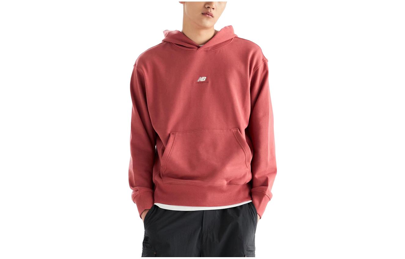 New Balance UNI Central Small Logo Hoodie Red Loose Fit Letter Print Sweater NBN0D4S011-20