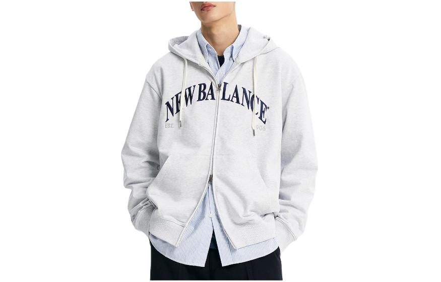 New Balance Uni Heritage Zipper Hoodie Men’s Light Grey Semi-Loose Jacket NBMDE11113-16