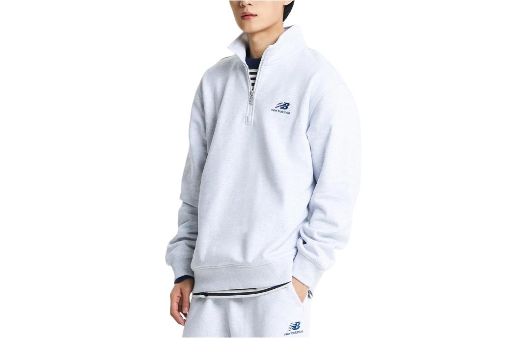 New Balance Uni Team Stacked Loose Fit Zip-Up Letter Print Sweatshirt White Men NBNCD42933-16