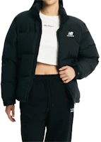 Sizing New Balance Unisex Active Goose Down Jacket Black with Letter Logo Print. NBNPD42913-19