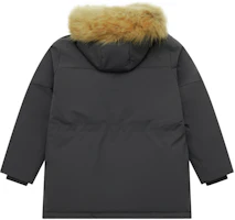 Lookbook New Balance Unisex Black Grey Hooded Parka Down Jacket with Detachable Fur Trim. AMJ44300-ACK