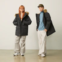 Shop New Balance Unisex Black Grey Hooded Parka Down Jacket with Detachable Fur Trim. AMJ44300-ACK