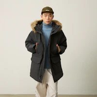 Purchase New Balance Unisex Black Grey Hooded Parka Down Jacket with Detachable Fur Trim. AMJ44300-ACK