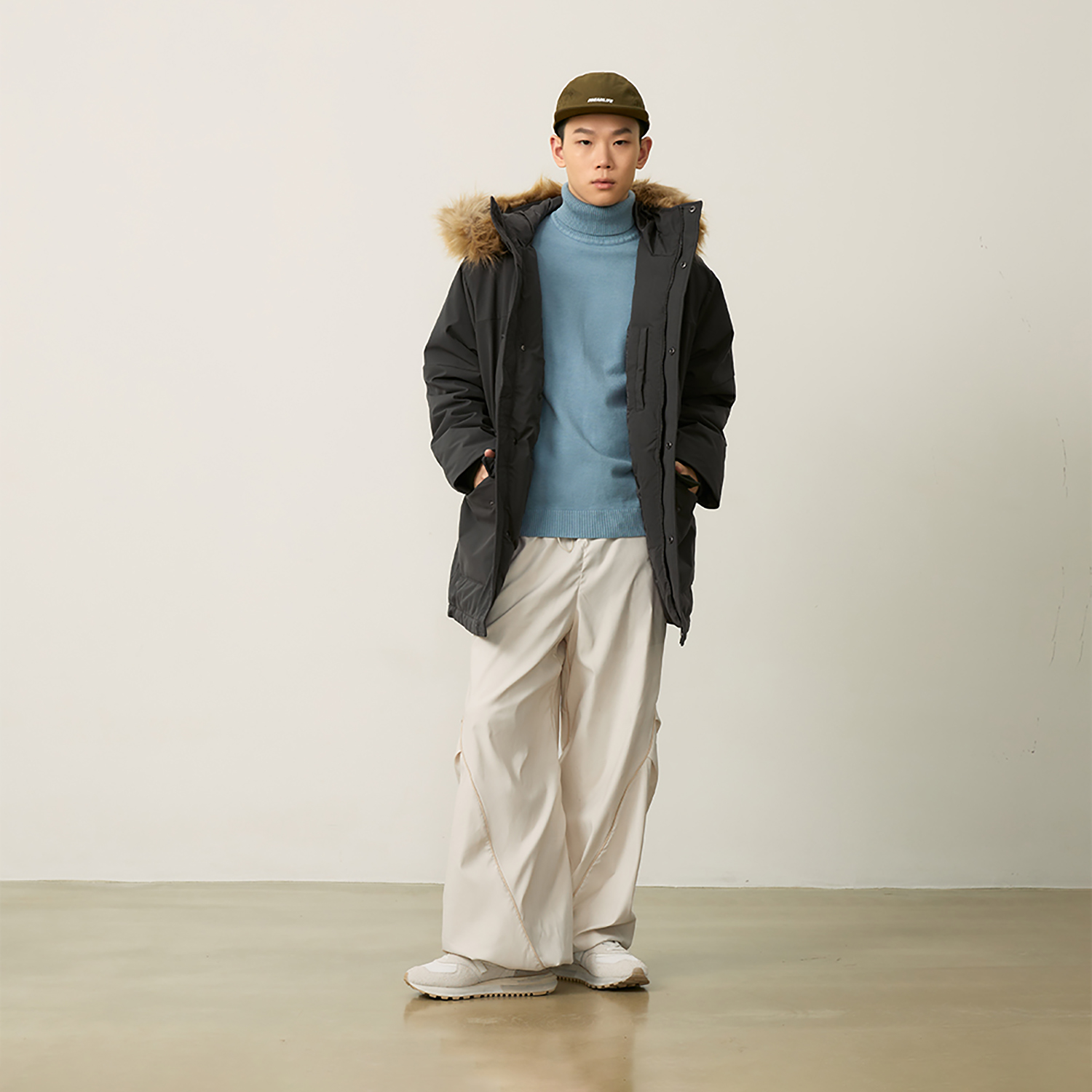 Cheap New Balance Unisex Black Grey Hooded Parka Down Jacket with Detachable Fur Trim. AMJ44300-ACK