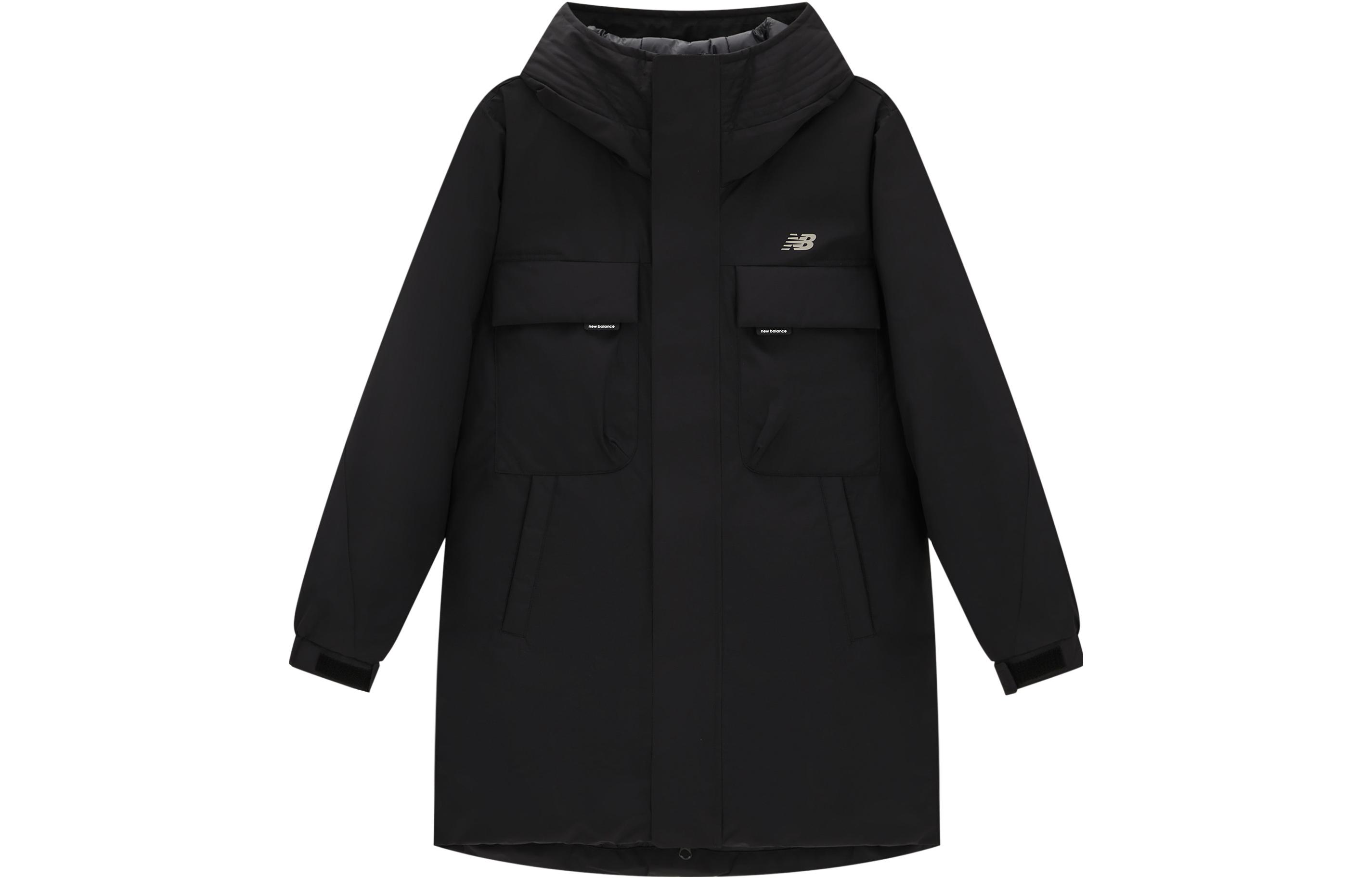 New Balance Unisex Black Hooded Down Parka Jacket with Pockets for Winter Warmth AMJ34300-BK