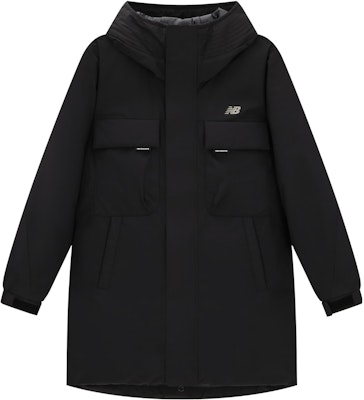 ニューバランス ユニセックス ブラック フード付きダウンジャケット 冬用ポケット付き AMJ34300-BK Order ニューバランス ユニセックス ブラック フード付きダウンジャケット 冬用ポケット付き AMJ34300-BK