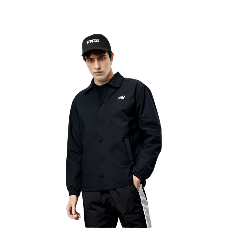 Sizing New Balance 男女款黑色素面Polo領單排扣襯衫外套 NAA1V013-BK