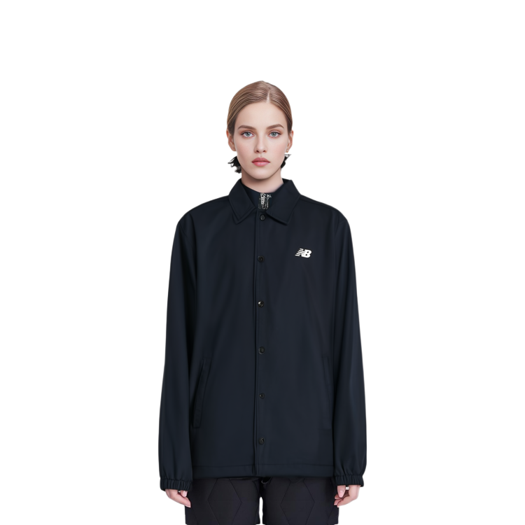 Cheap New Balance 男女款黑色素面Polo領單排扣襯衫外套 NAA1V013-BK