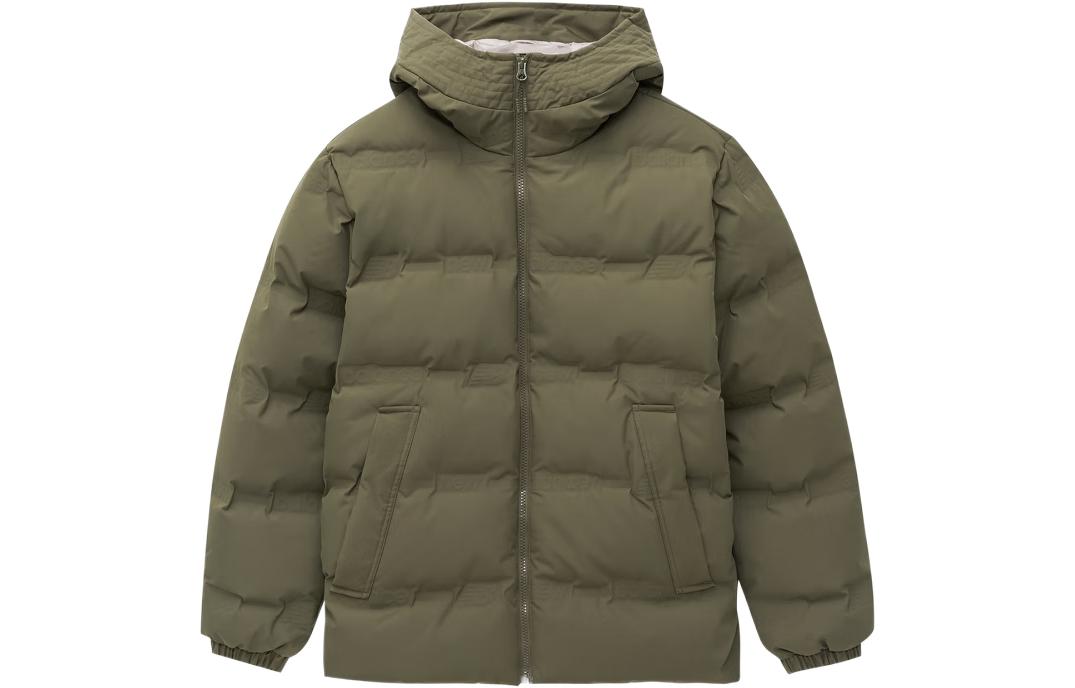 Buy New Balance Unisex Green Down Jacket with Solid Color Zippered Hoodie. AMJ24375-DMO